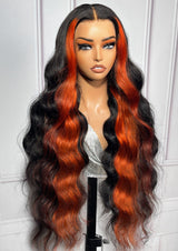 13x4 Lace Body Wave 1B/GINGER 200% pré-découpé, pré-éclairci, sans colle