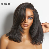 Perruque Bob Yaki Lisse Coupe Dégradée avec Raie à Gauche, Sans Colle, Minimaliste en HD Lace - Prête à Porter