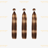 3 Paquets de Tissage Cheveux Vierge Human Hair Straight Chatain Méché Blond