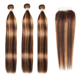 3 Paquets de Tissage + Closure Straight | Chatain Méché Blond | P4/27# - Miami Hair Shop