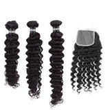 3 Paquets de Tissage Dégradé + Closure Deep Wave