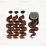 3 Paquets de Tissage + Closure Body Wave Chatain Méché T1B4/30#