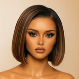 Bob Silky Brown Highlight 13x4 - Raie à Gauche Sans Colle PreMax