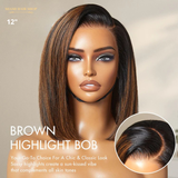 Bob Silky Brown Highlight 13x4 - Raie à Gauche Sans Colle PreMax