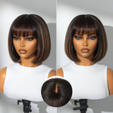 Perruque Bob Yaki à Frange – Brown Highlight Sans Colle