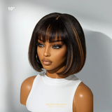 Perruque Bob Yaki à Frange – Brown Highlight Sans Colle