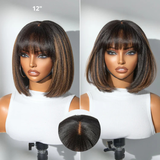 Perruque Bob Yaki à Frange – Brown Highlight Sans Colle