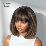 Perruque Bob Yaki à Frange – Brown Highlight Sans Colle