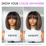 Perruque Bob Yaki à Frange – Brown Highlight Sans Colle