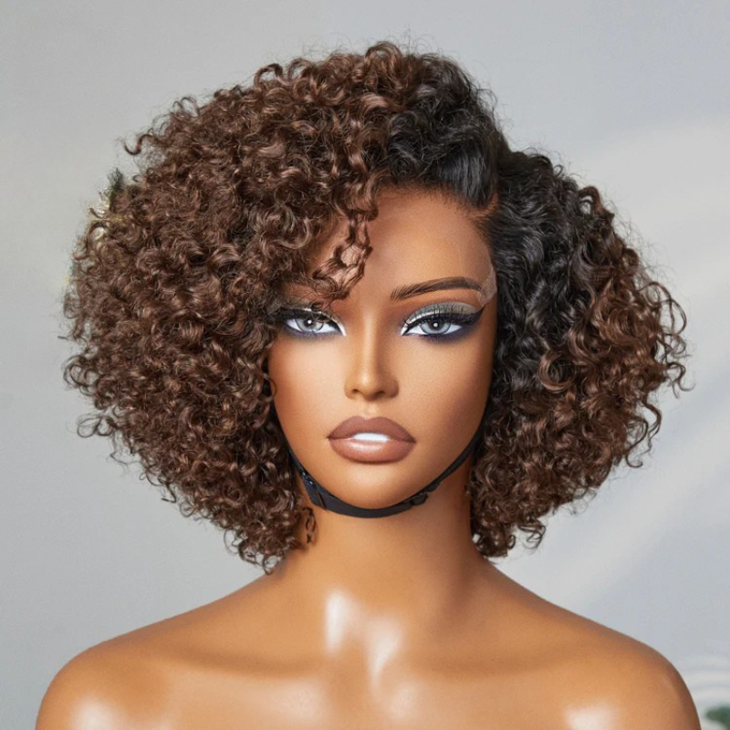 Perruque Courte Bouclée Sans Colle – Raie à Gauche Brun Ombré – Miami ...
