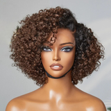Perruque Courte Bouclée Sans Colle – Raie à Gauche Brun Ombré