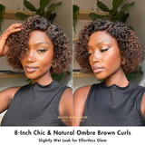 Perruque Courte Bouclée Sans Colle – Raie à Gauche Brun Ombré Brun Ombré