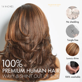 Perruque Courte Ondulée Sans Colle – Coupe Dégradée Balayage Brun 12" | 31 cm