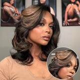 Perruque Courte Ondulée Sans Colle – Coupe Dégradée Brun Méché
