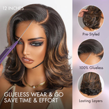 Perruque Courte Ondulée Sans Colle – Coupe Dégradée Brun Méché