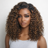 Perruque Deep Wave Brun Méché Cuivré Sans Colle – Taille Unique Ajustable