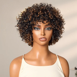 Perruque Pixie Curly à Frange – Brown Highlight Sans Colle