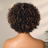 Perruque Pixie Curly à Frange – Brown Highlight Sans Colle