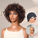 Perruque Pixie Curly à Frange – Brown Highlight Sans Colle