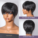 Perruque Pixie Raide à Frange Sans Colle