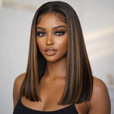 Silky Straight Brown Highlight Sans Colle 13x4 PreMax