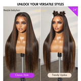 Silky Straight Brown Highlight Sans Colle 13x4 PreMax