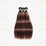 3 Paquets de Tissage + Closure Straight Chatain Méché T1B4/30#