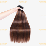 3 Paquets de Tissage + Closure Straight Chatain Méché T1B4/30#