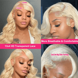 Front lace 13x4" Body Wave Blond Platine Prédécoupée