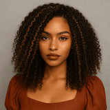 Half Wig Kinky Curly Brun Méché - Perruque à Cordon Ajustable Sans Colle 250%