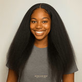 Half Wig Kinky Straight - Perruque à Cordon Ajustable Sans Colle 250%