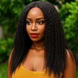 Half Wig Yaki Straight - Perruque à Cordon Ajustable Sans Colle 250%