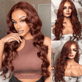 Perruque Body Wave Auburn Sans Colle avec Dentelle Pré-Coupée