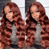 Perruque Body Wave Auburn Sans Colle avec Dentelle Pré-Coupée