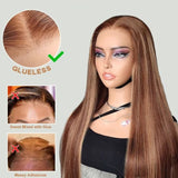 Perruque Body Wave Chatain Méché Blond Sans Colle Pré-Coupée