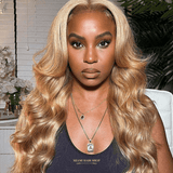 Perruque Body Wave Honey Blonde Sans Colle avec Dentelle Pré - Coupée - Miami Hair Shop