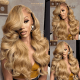 Perruque Body Wave Honey Blonde Sans Colle avec Dentelle Pré-Coupée