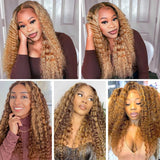 Perruque Deep Wave Chatain Méché Blond Sans Colle avec Dentelle Pré-Coupée