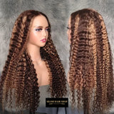 Perruque Deep Wave Chatain Méché Blond Sans Colle avec Dentelle Pré-Coupée