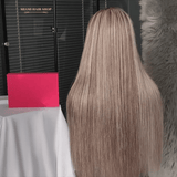 Perruque Raide Chatain Méché Platine Sans Colle avec Dentelle Pré - Coupée - Miami Hair Shop