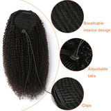 Queue de cheval Ponytail Noir A Cordon Remy Hair Afro Curly Déstockage