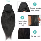 Queue de cheval Ponytail Noir A Cordon Remy Hair Yaki Straight