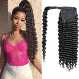 Queue de cheval Ponytail Noir Ruban Magique Remy Hair Deep Wave