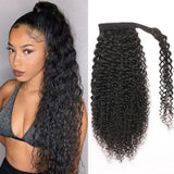 Queue de cheval Ponytail Noir Ruban Magique Remy Hair Kinky Curly