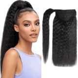 Queue de cheval Ponytail Noir Ruban Magique Remy Hair Kinky Straight