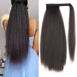 Queue de cheval Ponytail Noir Ruban Magique Remy Hair Kinky Straight