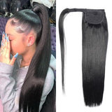 Queue de cheval Ponytail Noir Ruban Magique Remy Hair Straight