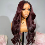 99J Burgundy 6x6 Skinlike Real HD Lace Closure Wig with Dark Root 6x6 Lace Closure Wig 18inches 250%