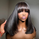 Wear & Go Straight Short BOB With Bangs 5x5 HD Lace Closure Wig Glueless Wig 12 inches 180%