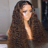 Wear & Go Water Wave Brown Highlight 5X5 Skinlike Real HD Lace Closure Wig 5x5 Lace Closure Wig 16inches 250%
